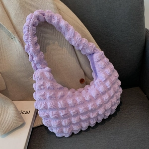 Chic lavender bubble textured hobo shoulder bag with a minimalist 3D pleated design