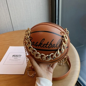 Chic basketball shaped PU leather crossbody bag with gold chain and strap