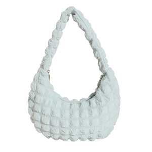 Fashionable mint green bubble fabric hobo bag with trendy pleated texture and soft handle