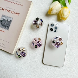 Luxury rhinestone gemstone phone socket grip stand with heart and teardrop crystals