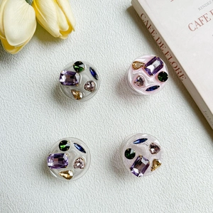 Set of 4 clear resin phone socket grips with luxury rhinestones and colorful crystal gems
