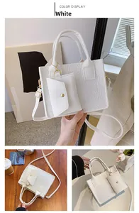 Détail du sac cabas blanc gaufré avec son petit porte-monnaie assorti amovible
