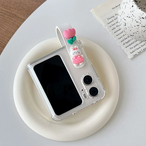Detail of tulip rabbit wristband on floral folding phone case for OPPO Find N2 Flip