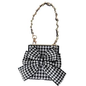 Houndstooth flip phone case with large bow and gold chain strap for foldable devices