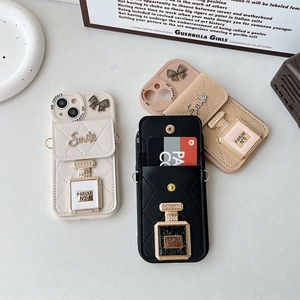 Étuis de téléphone en cuir matelassé avec porte-cartes et décor de flacon de parfum