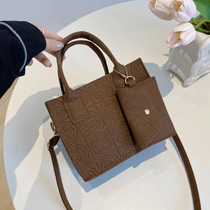 Sac À Main Fourre-Tout En Feutre Pour Femme Et Mini Pochette Avec Motif Gaufré Circulaire Sac À Bandoulière Mode