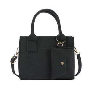 Sac fourre-tout en feutre noir avec motif gaufré circulaire et bandoulière amovible
