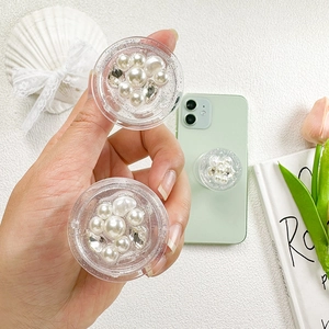 Support De Téléphone Extensible Avec Künstliche Perle Et Strass Résine Pailletée Style Coréen Élégant Universel Smartphones