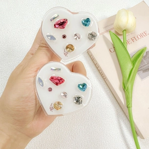 Luxe heart-shaped popsocket with sparkling rhinestones and Love text for smartphones