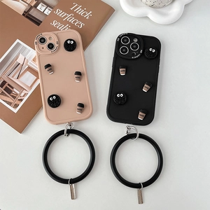 3D soot sprite and coffee cup phone case with large silicone wrist strap for iPhone