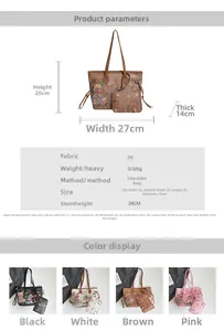 Size chart showing large bear graffiti tote dimensions and PU material specifications
