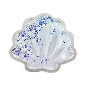 Blue glitter seashell phone socket grip with resin floating sequins and white pearls
