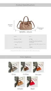 Detailed size specifications for canvas bucket bag with dimensions 23x15x11cm