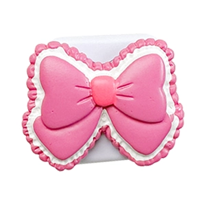 3D pink bow phone grip with white lace edges and foldable mirror accessory on white background