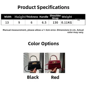 Detailed size chart for the mini PU leather handbag with 13x9x6cm dimensions