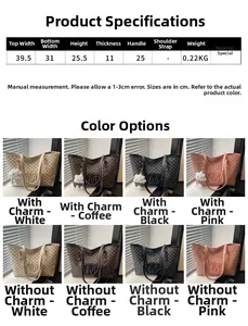 Size chart showing dimensions and colors for the large capacity tote shoulder bag