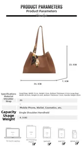 Spécifications de taille pour le sac fourre-tout marron avec foulard et pochette