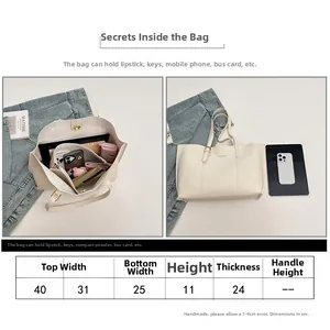 Detailed size chart of the large tote bag showing dimensions and interior capacity info