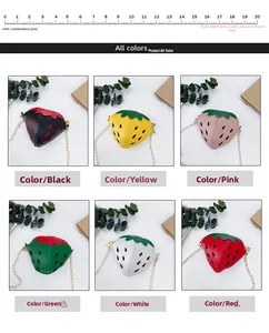 Mini borse a fragola in sei colori con catena dorata e scala dimensionale