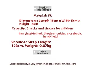Dimensions détaillées du sac enfant en forme de voiture avec bandoulière de 108cm