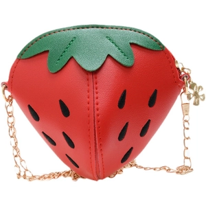 Mini borsa a tracolla carina a forma di fragola per bambini in ecopelle rossa con catena