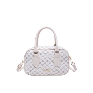 Chic retro boston handbag with geometric pattern and adjustable shoulder strap for women