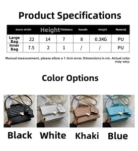 Detailed size chart and specifications for the PU leather heart shoulder bag set