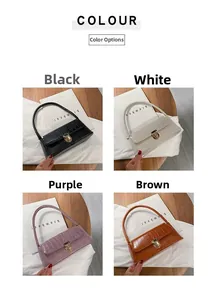Collection of crocodile texture baguette bags in black, white, purple and brown colors