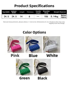 Dimensions du sac bandoulière en nylon matelassé et détails avec 5 options de couleur