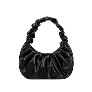 Borsa a mano nera arricciata da donna in pelle PU con design a pieghe stile nuvola