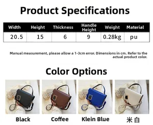 Detailed size specifications and multi-color options for the minimalist PU leather handbag
