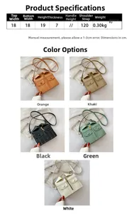 Size chart and dimensions for the jacket-style PU leather handbag with strap details