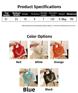 Detailed size chart and dimensions for the quilted PU leather handbag with chain strap