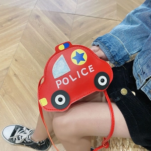 Sac bandoulière enfant mignon en forme de voiture de police rouge avec texte POLICE