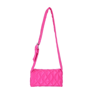 Sac bandoulière en nylon matelassé rose vif avec motifs losanges et sangle réglable