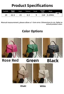 Detailed dimensions and weight chart with five color variants of stylish PU leather bags