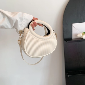 Sac à main plissé blanc cassé avec poignée ronde et bandoulière réglable pour femmes
