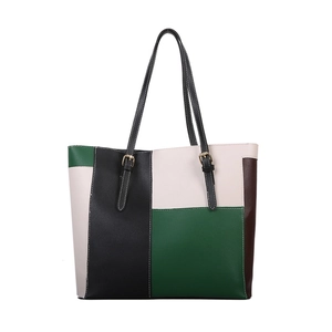 Large color-block tote bag in PU leather with adjustable gold hardware buckles