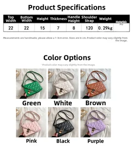 Detailed size chart and multi-color options for the quilted crossbody bag with metal lock