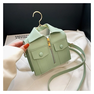 Creative clothes-shaped crossbody bag in mint green featuring gold zipper details
