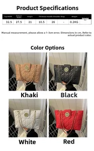 Dettagli dimensioni borsa shopper trapuntata e opzioni colore in pelle PU