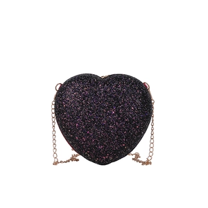 Sparkly heart shaped sequin crossbody bag with gold chain strap for women