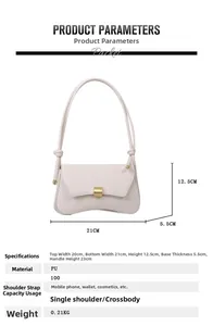 Detailed chart showing beige PU leather crossbody bag dimensions and specifications