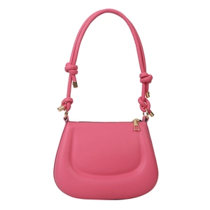 Pink saddle shoulder bag with decorative pressed lines and knotted strap detail