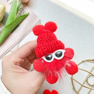 Cute red plush devil phone grip with knitted hat and sunglasses for desktop stand