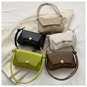 Five colored PU leather baguette bags with knotted straps and vintage metal buckles
