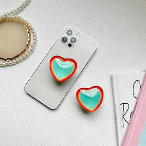 Heart Shaped Mobile Phone Grip Air Cushion Retractable Stand Gradient Aurora Color Drip Glue Plastic Desktop Holder