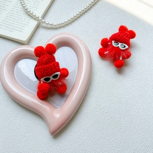 Set of two red plush devil cell phone grips with sunglasses and heart ceramic tray