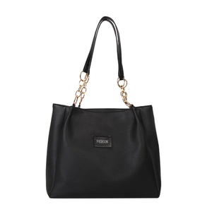 Borsa tote nera capiente in pelle PU testurizzata con manici a catena dorata alla moda