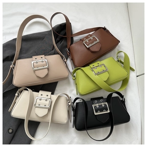 Chic rectangular leather underarm bags with bold silver buckles in five assorted colors
